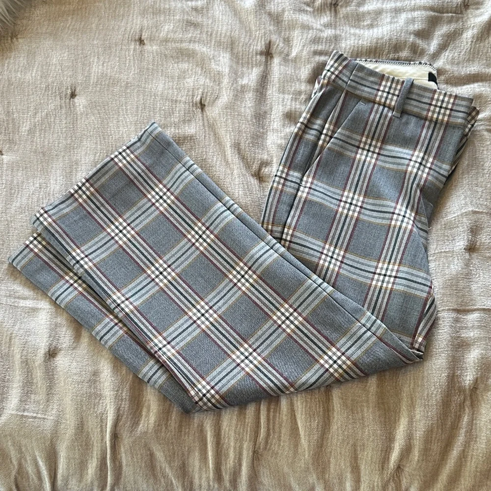 J. Crew Gray Plaid Ankle Pants with Burgundy & Cream Windowpane